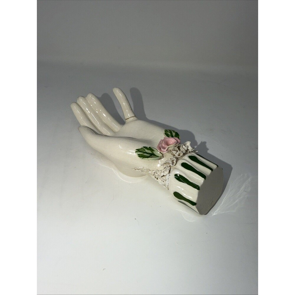 Vintage Porcelain Lady's Hand Ring Holder 6” Victorian Rose Sculpture Figurine